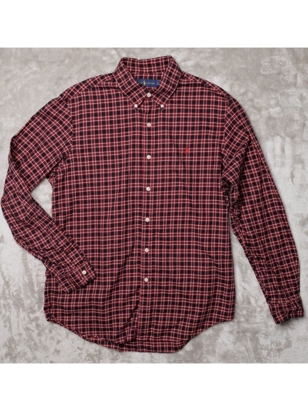 Ralph Lauren Blue Label Red Plaid Long Sleeve Cotton Button Down Shirt Mens L